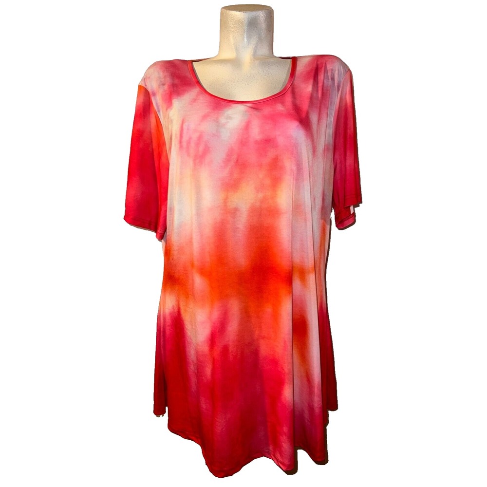 Lily by Firmiana Pink Orange Tie Dye Tunic Top Short Sleeve Scoop Neck 2X NEW